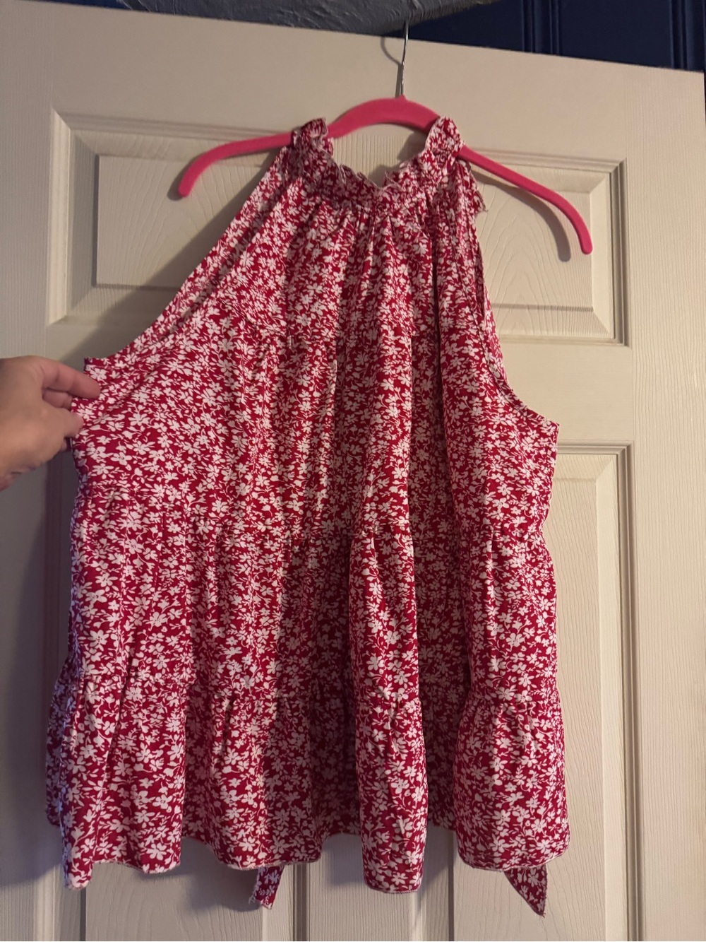 Red Floral Halter Neck Women's Top